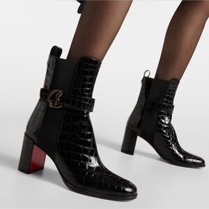 Christian Louboutin Black Croc-Embossed Ankle Boots